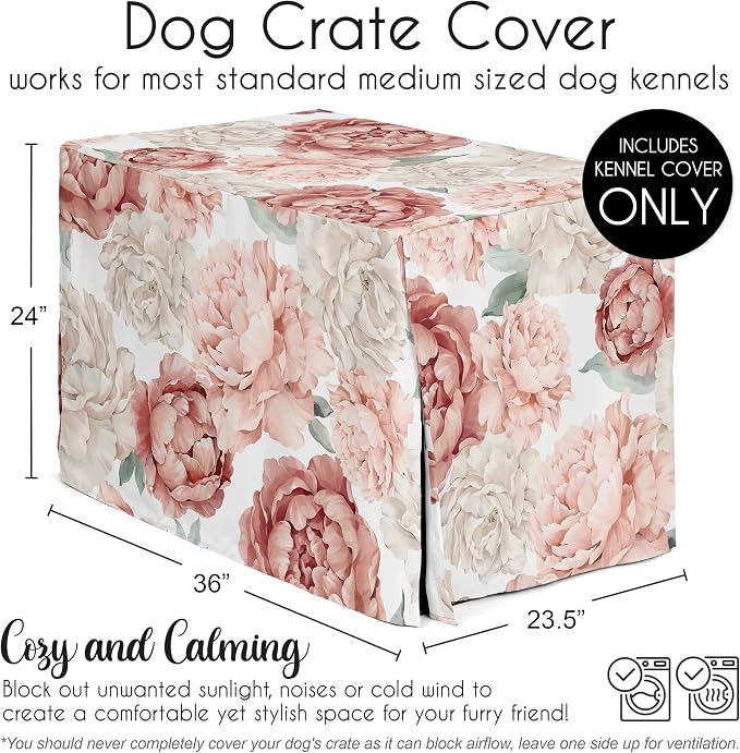 Sweet Jojo Designs 36in. Medium Dog Crate Cover (Pink Boho Floral) for Girls Pet Cage, Kennel Covers (Shabby Chic, Bohemian, Vintage, Garden, Watercolor, Flower, Nature, Elegant, Dusty Rose, Blush) - Image 5