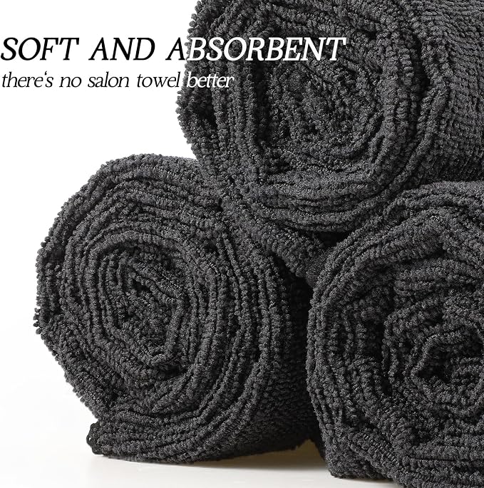 Shimeyao 24 Pack Bleach Proof Towels Microfiber Absorbent Resistant Hair Hand Towels Bulk Quick Dry for Barber Gym Bath Spa Shaving (Black,16 x 29 Inch) - Image 3