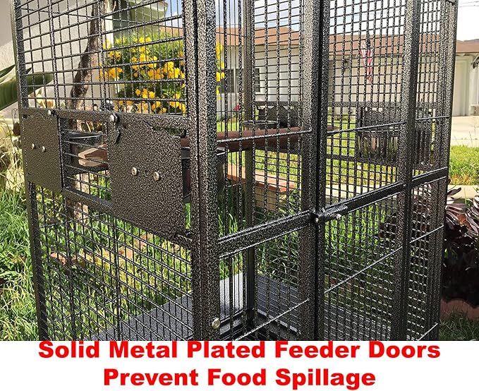 X-Large Elegance and Durable Wrought Iron Open Play Top Stand Bird Parrot Rolling Cage, Include Metal Seed Guard Solid Metal Feeder Nest Door Lockable Heavy Duty Rolling Wheels - Image 4