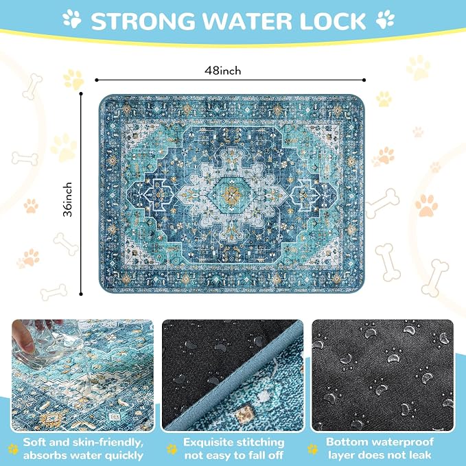 Lahome Reusable Washable Puppy Pads - 2 Pack Super Absorbent & Waterproof Dog Training Mats for Potty, Crate and Floor - Leakproof Pee Pads with Non-Slip Backing (Blue, 36"x48") - Image 8