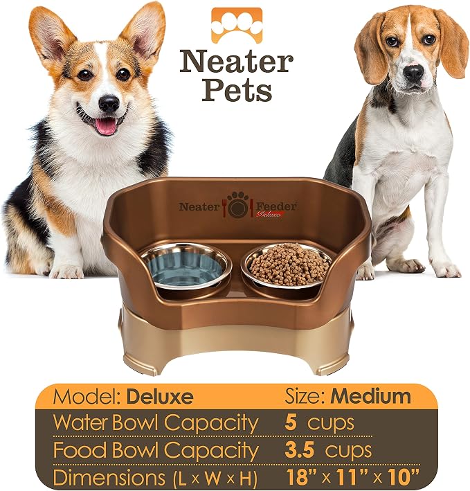 Neater Pet Brands Neater Feeder Deluxe Mess Proof Dog Bowls Elevated for Medium Dogs 19-40 lbs, Made in USA, No Spill Raised Dog Food Bowl Stand Feeding Station, Food and Water Bowl Set, Bronze - Image 4