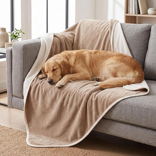 Waterproof Blanket for Dogs - Reversible Furniture Protector | TPU Leak-Proof Liner, Soft Velvet & Flannel Pet Throw, Machine Washable, For Couch and Bed, 52" x 82", Beige/Khaki by Secfeeling