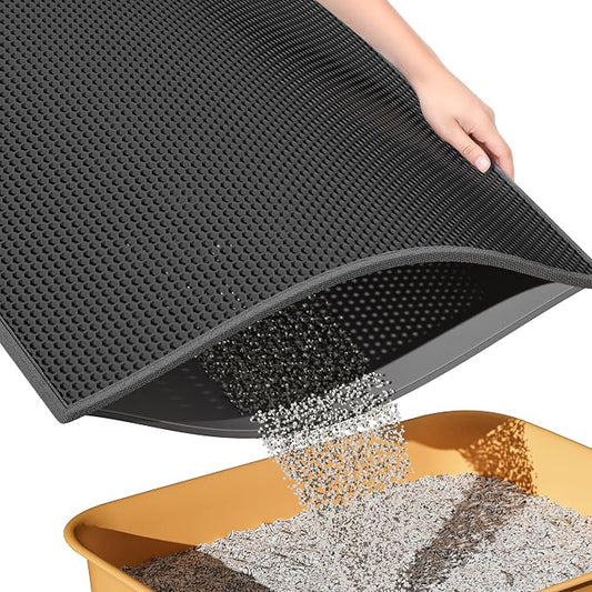 ESTHELLO Cat Litter Mat Honeycomb Double Layer Design 24’ ’ x 15’ ’ Black by ESTHELLO