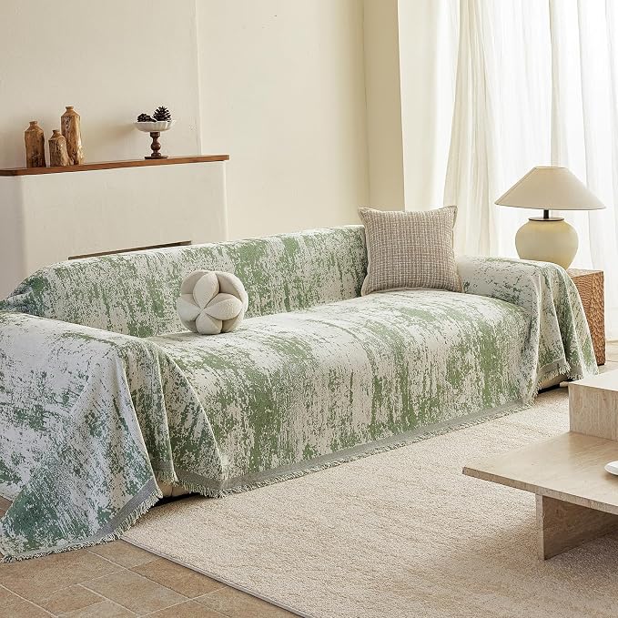 STACYPIK Boho Couch Cover Sofa Cover Washable, Abstract Geometric Sofa Covers for 3 Cushion Couch, Modern Aesthetics Green Jacquard Sofa Slipcover for Loveseat Pet Couch Covers for Sectional-71X150IN - Image 2