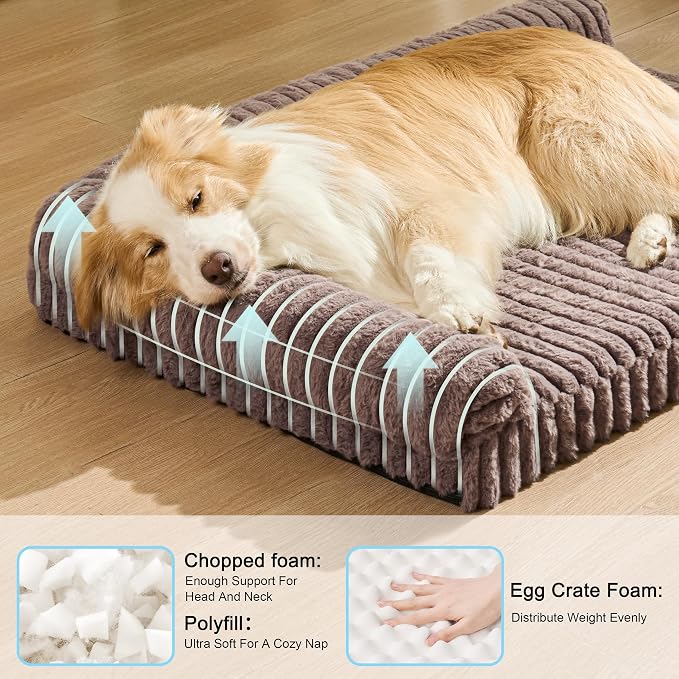 Orthopedic Calming Large Dog Bed Pet Sofa Bed 48''X30'' Taupe | 2-Sided Pet Couch Large Sized Dog, Soft Egg-Crate Foam Dog Mat, Waterproof Removable Washable Cover, Nonskid Bottom Cat Bed - Image 4