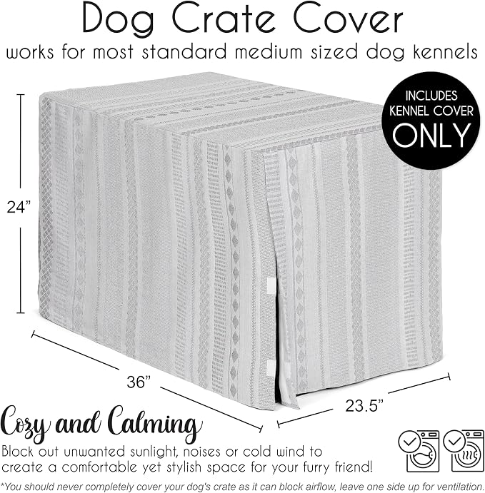 Sweet Jojo Designs 36in. Medium Dog Crate Cover (Grey Boho Tribal) Pet Cage, Kennel Covers (Bohemian, Jacquard, Aztec, Modern, Geometric, Stripes, Textured, Striped, Off White, Gray and Ivory) - Image 5