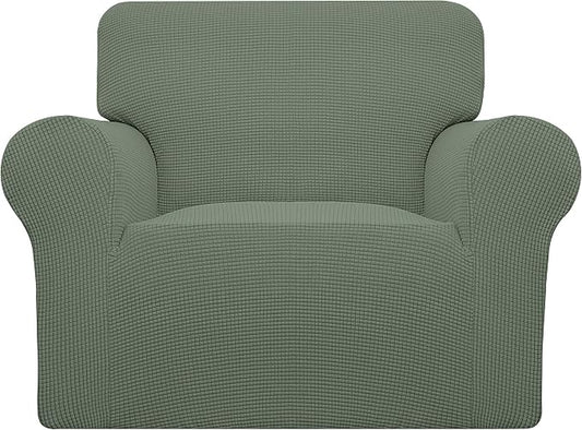 Easy-Going Stretch Chair Slipcover with Arm Washable Greyish Green | 1-Piece Couch Sofa Cover Furniture Protector for Living Room Soft with Bottom For Kids, Pet. Spandex Jacquard by Easy-Going
