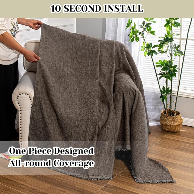 MEETSKY Oversized Chair Cover Small Couch Cover Chair Covers Armchair for Dog Sofa Throw Cover for Sofa Single Recliner, Chenille Sofa Slipcovers for Pets, 71" x 91", Dark Chocolate - Image 2