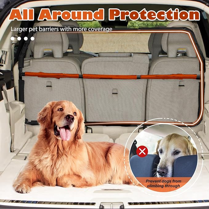 Dog Barrier Car SUV 56" Wide Gate Divider for Seats & Cargo Area | Sturdy Escape-proof See Through Net Mesh Pet Car Barrier Foldable Gate Divider for Trucks, Large SUV & Full Sized Vehicles - Image 2