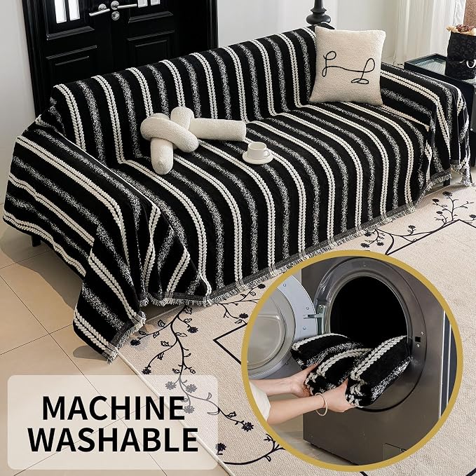 HAOMAIJIA Non Slip Couch Cover Sofa Covers for 3 Cushion Couch Washable sectional Couch Covers for Dogs pet Furniture Protector Couch Cover Blanket for Living Room (TM-Black, 71"x134") - Image 7