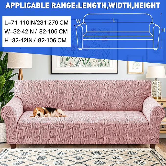 YEMYHOM 1 Piece Stretch Oversized Couch Covers for 4 Seat, Jacquard Extra Large Sofa Cover with Non-Slip Elastic Bottom, Thickened Slipcover Furniture Protector for Dogs Pets (X-Large, Pink） - Image 2