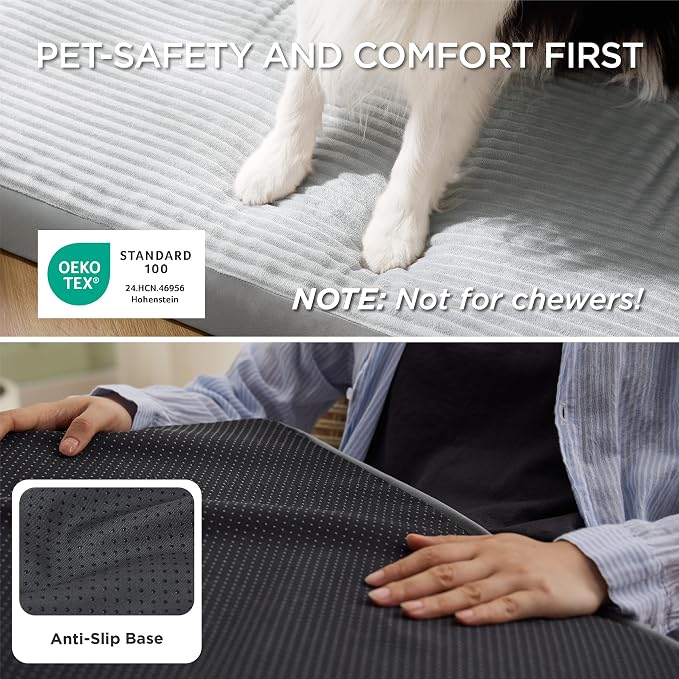 Bedsure ComfyFleece Large Dog Bed for Crate with Washable Cover, 35x22 | Orthopedic Egg Crate Foam Pet Mat,Removable Cover, Nonslip Bottom,Not Waterproof,Not Chewproof,For Large Breeds up to 40lbs - Image 4