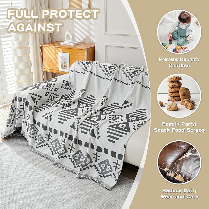 MEETSKY Boho Couch Cover Super Soft Couch Covers for 2 Cushion Couch Sofa, Modern Jacquard Sofa Slipcover Loveseat Futon Cover, Couch Covers for Sectional Sofa, Dark Grey, 71" x 118" - Image 5