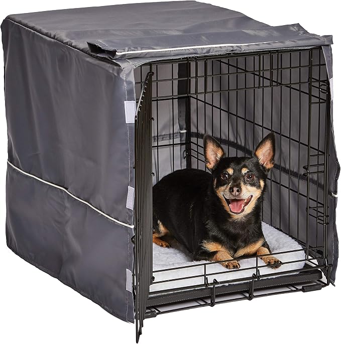 New World Midwest Homes for Pets Small Dog Crate Cover, Polyester Privacy Kennel Cover Fits Most 24-inch Crates, Light Gray, Machine Washable, Reduces Barking & Chewing by NewWorldPetProducts