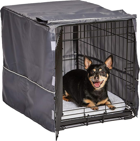 New World Midwest Homes for Pets Small Dog Crate Cover, Polyester Privacy Kennel Cover Fits Most 24-inch Crates, Light Gray, Machine Washable, Reduces Barking & Chewing by NewWorldPetProducts