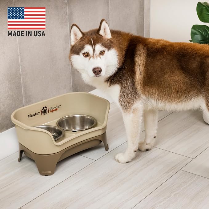 Neater Feeder Express Mess Proof Dog Bowls Elevated for Medium and Large Breed – Made in USA – No Spill Raised Slow Feeder Elevated Dog Bowl Stand, Slow Feed Food and Water Bowl Set, Cappuccino - Image 2