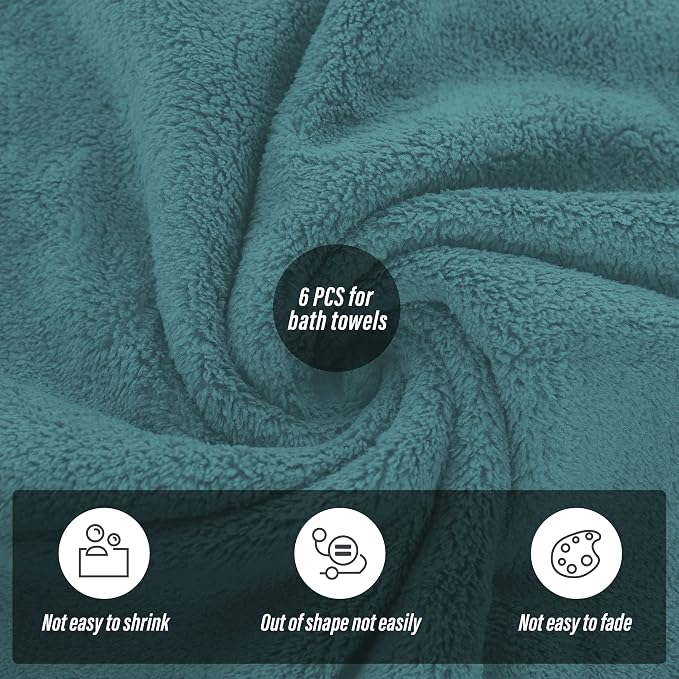 MOONQUEEN 6 Pack Premium Bath Towel Set - Quick Drying - Microfiber Coral Velvet Highly Absorbent Towels - Multipurpose Use as Bath Fitness, Bathroom, Shower, Sports, Yoga Towel (Teal) - Image 4