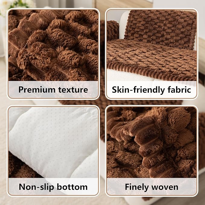 Upgraded Washable Non Slip Dog Couch Cover, Soft Thick Fuzzy Sofa Slipcover, Pet Friendly Furniture Protector for Sofa Couch(Brown,28"x83") - Image 6