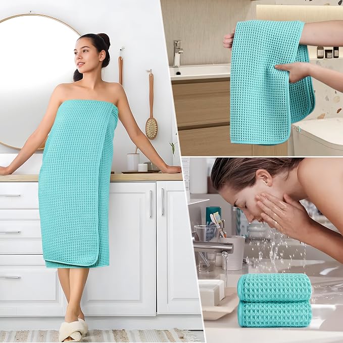 POLYTE 430 GSM Microfiber Quick Dry Lint Free Oversize Bath Towel Set, 6 Piece (Waffle Weave) - Image 5