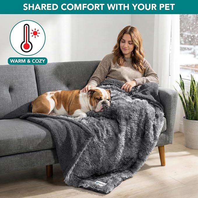 PetAmi Waterproof Dog Blanket for Couch, Bed & Furniture,Reversible Sherpa & Faux Fur Pet Blanket, Leakproof Blanket for Puppy Cat, Washable Soft Calming Pet Couch Protector (29x40, Tie-Dye Gray) - Image 6