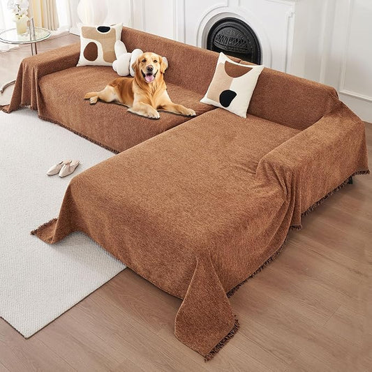 HAOMAIJIA Sectional Couch Covers L Shape 2 Pieces Washable L Shaped Couch Covers for Sectional Sofa Non Slip Couch Cover Blanket for Dogs Pet Friendly Furniture Protector (Brown, 71"x118" + 91"x134") by HAOMAIJIA