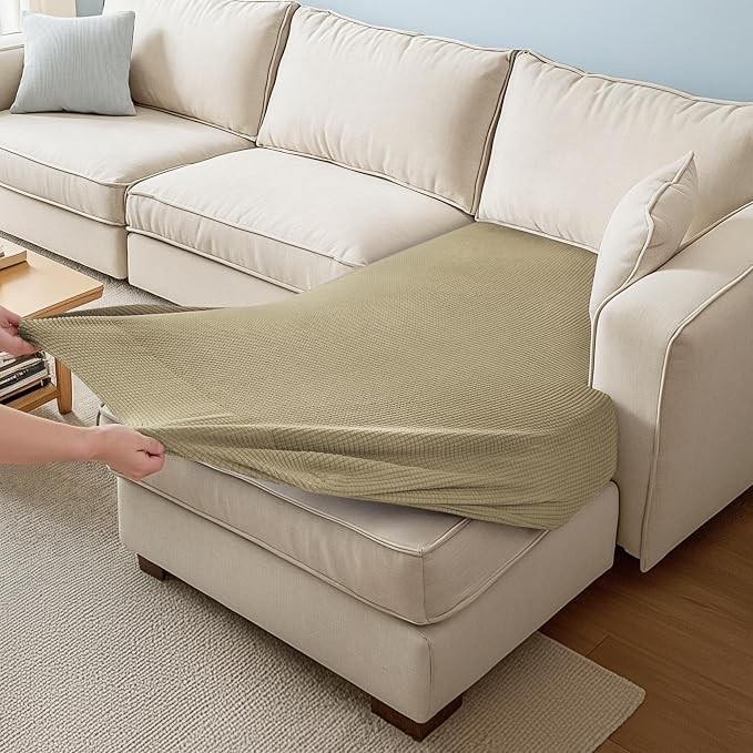 CHUN YI Stretch Sectional Couch Covers 1 Piece Chaise Lounge Slipcover L Shape Separate Cushion, Chaise Couch Cover for Both Left/Right Sectional Couch (Chaise Cover, Khaki) - Image 6