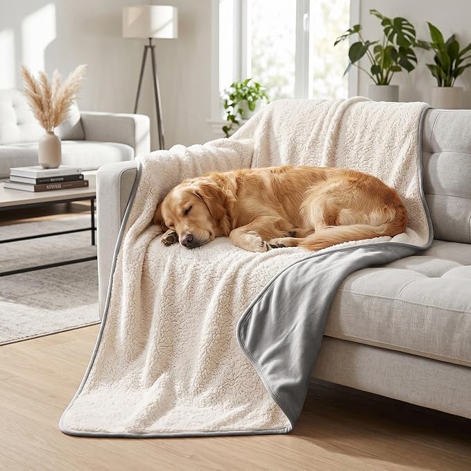 Waterproof Blanket for Couch - Dog Throw as Furniture Protector | Cozy Sherpa & Smooth Velvet, Reversible and Machine Washable, for Couch and bed, 50"x60", Grey by TuffeelHome