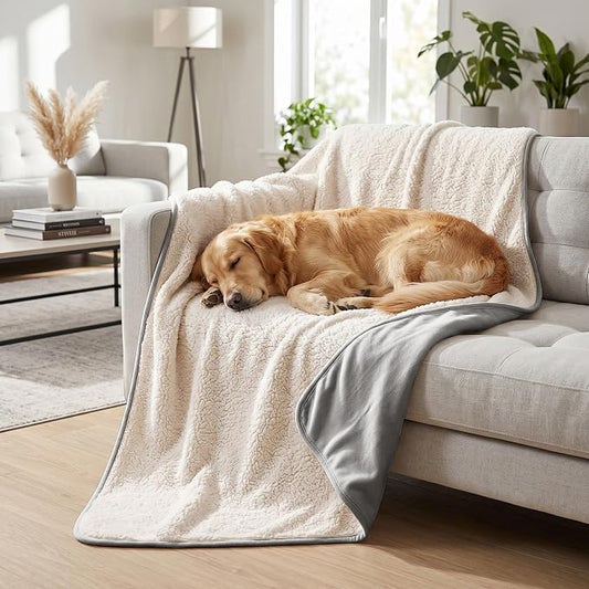 Waterproof Blanket for Couch - Dog Throw as Furniture Protector | Cozy Sherpa & Smooth Velvet, Reversible and Machine Washable, for Couch and bed, 50"x60", Grey by TuffeelHome