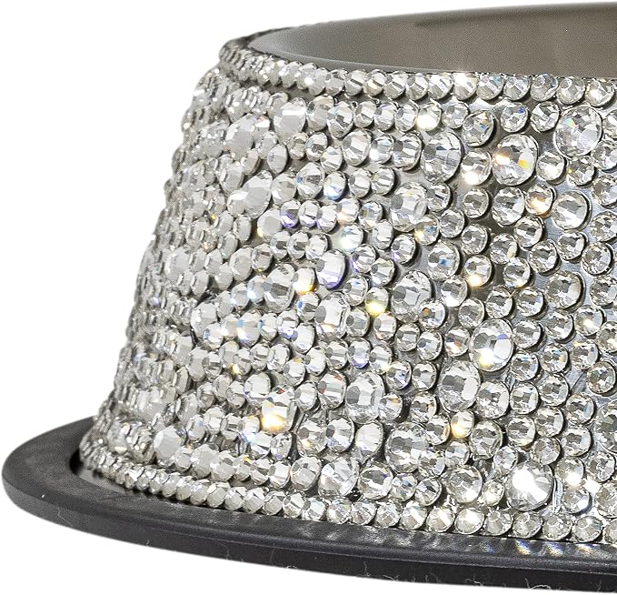 Strass Pet Bowl, Sparkling Rhinestones on Stainless Steel, Non-Slip Base, for Cats, Dogs, Other Pets, Food and Water, Silver, Medium, Sold Individually - Image 2