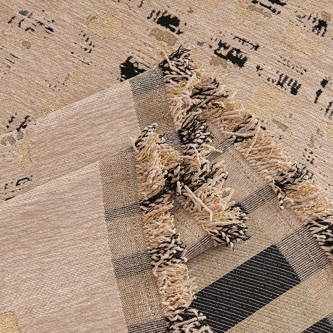 DREAMINGO Abstract Chenille Couch Cover Blanket Coffee Black Boho Sofa Cover, Washable Furniture Protector, Universal Slipcover for Couch, Geometric Brushstroke Jacquard, XX-Large 71"x150" - Image 5