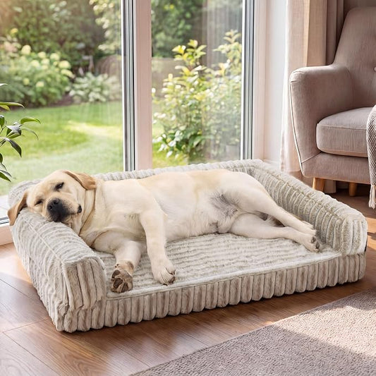 Bedsure ComfyFleece™ Orthopedic Dog Beds for Extra Large Dogs, Memory Foam XL Dog Couch with Sides, Waterproof Big Pet Sofa with Washable Corduroy Cover, Non-Slip and Egg-Crate Foam, Amphora by Unknown