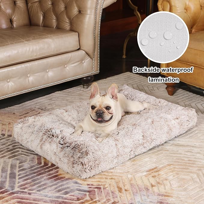 Bedfolks Waterproof Dog Crate Bed,Plush Dog Bed with Removable Washable Cover,Faux Fur Dog Crate Pad for Medium Dogs,Fluffy Dog Kennel Bed 29"x21",Brown - Image 2