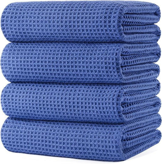 POLYTE 430 GSM Microfiber Oversize Quick Dry Lint Free Bath Towel, 60 x 30 in, 4 Pack (Waffle Weave) by Polyte