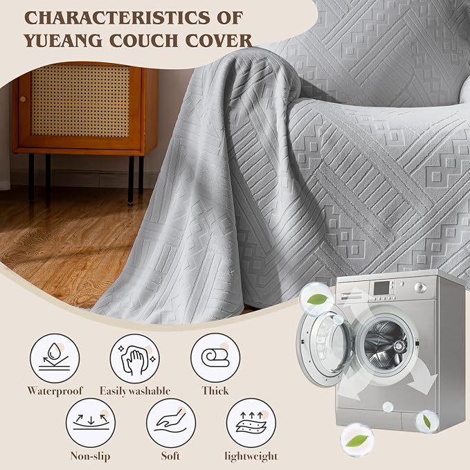 Waterproof Recliner Chair Cover, Anti-Slip Reclining Sofa Covers, Washable Durable Breathable Couch Covers with Reversible Design, Pet Furniture Protector for Dogs Cats 71x91in/Light Grey - Image 7