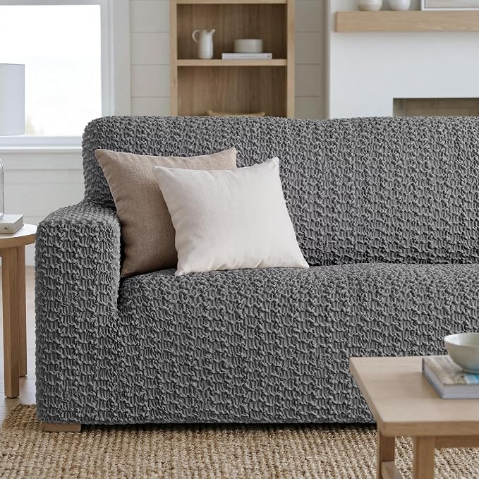 PAULTO BY GA.I.CO. Stretch Sofa Slipcovers – Soft Elastic Fabric Couch Cover for Armchair Loveseat 3-Seater & 4-Seater Sofa Cover – Non-Slip Furniture Protector Washable - Dark Grey (86"-120" Wide) - Image 5