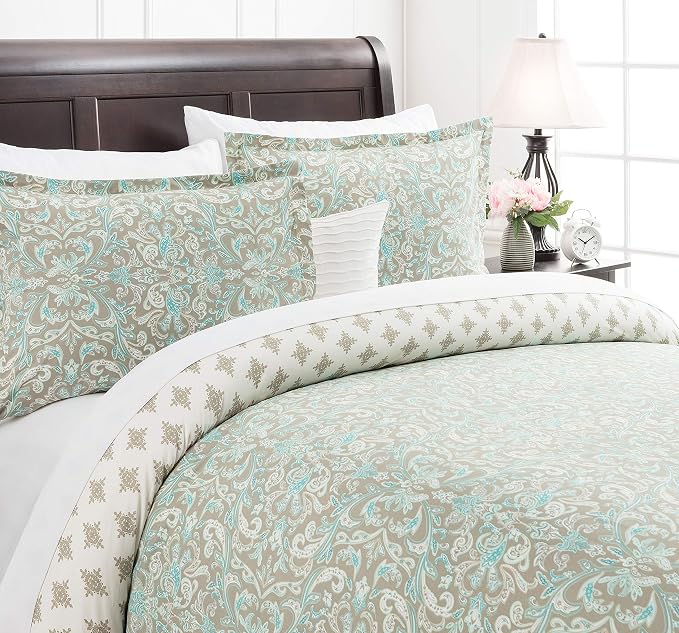Chanasya Premium DamaskSage Duvet Cover Set - Duvet Cover (104” x 90”) & 2 Pillow Shams (20” x 36”) - 3-Piece Set, King Size - Image 2