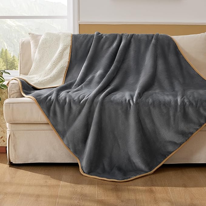 Bedsure Waterproof Dog Blankets for Large Dogs Sherpa Fleece Throw, 50X70 | Washable Soft Plush Pet Cat Blanket for Couch Cover, Reversible Cozy Calming Furniture Protector Warm for Senior Dogs,Grey by Unknown