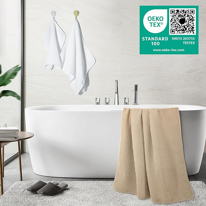 POLYTE 430 GSM Microfiber Quick Dry Lint Free Oversize Bath Towel Set, 6 Piece (Waffle Weave) - Image 3