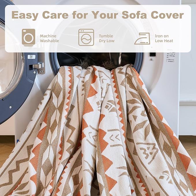 Couch Cover for Dogs Washable Sofa Cover, Sectional Couch Covers, Sofa Covers for 2 Cushion Couch, Non Slip Stripe Sofa Slipcovers Furniture Protector (Khaki Orange, 71 * 150) - Image 11