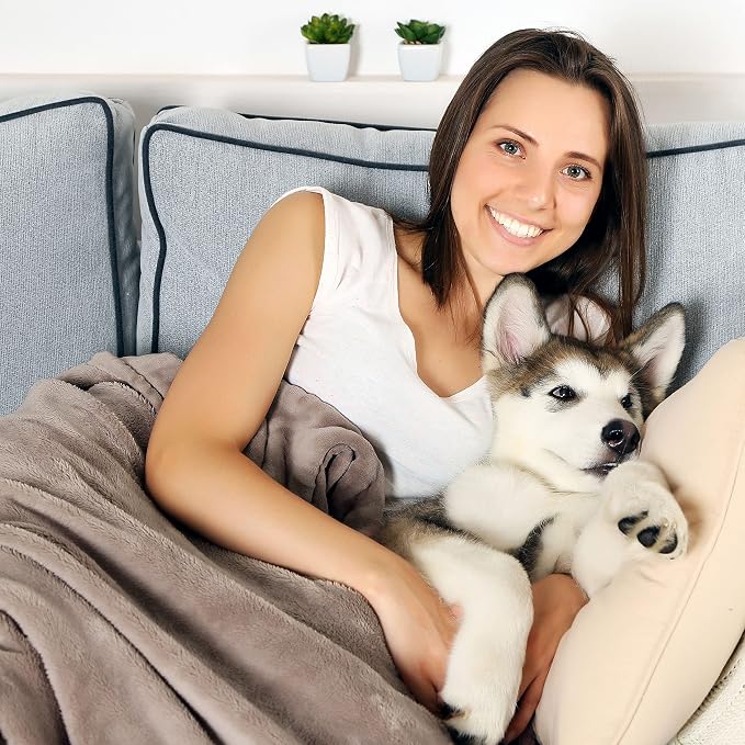 Waterproof Reversible Dog Blanket 60x70 Inches for Couch Bed Car – Soft Sherpa Fleece Pet Throw Furniture Protector Cover - Washable Pet Blanket for Dogs Cats Home Décor by PETMAKER (Gray) - Image 5