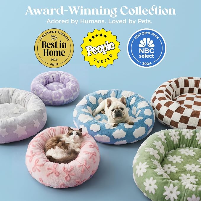 LE SURE Shown on TV Donut Large Dog Bed - XL Round Cat Beds Indoor Anti-Anxiety Calming Bed Present for Pets, Washable Cute Bed with Jacquard Shaggy Plush & Anti Slip Bottom, 36 Inch, Purple - Image 2