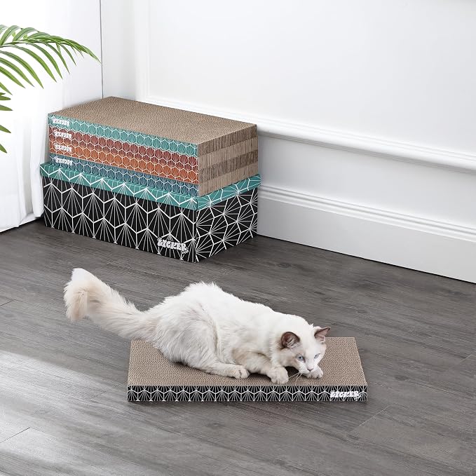 CSR1009A Naomi 17" Modern Cardboard Reversible Cat Scratcher Pad in Box with Catnip, Multi-Colored (5-Pack) - Image 2