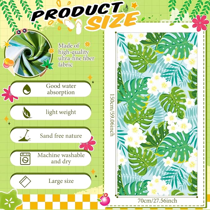Remagr 12 Pcs Oversized Microfiber Beach Towels Bulk 60"x 28" Extra Large Quick Dry Absorbent Sand Free Towels for Adults, Pool, Travel, Swim, Yoga, Gym (Hawaiian) - Image 2