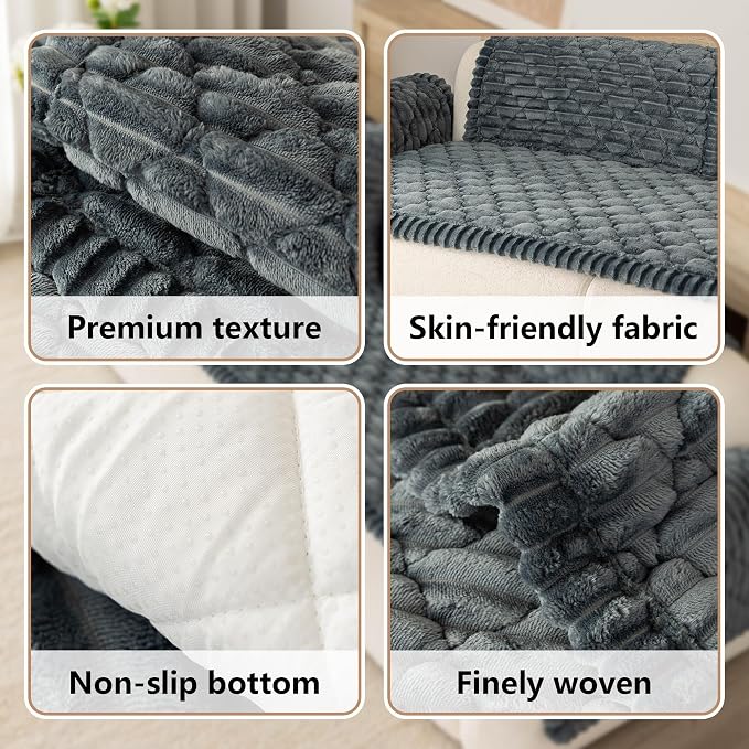 Luxury Fuzzy Pet Couch Cover for Dogs,Washable Sofa Cover, Non-Slip Sofa Protector for 3 Cushion Couch, Thick Plush Furniture Cover, Elegant Pet-Friendly Home Décor(Dark Grey,28"x59") - Image 6