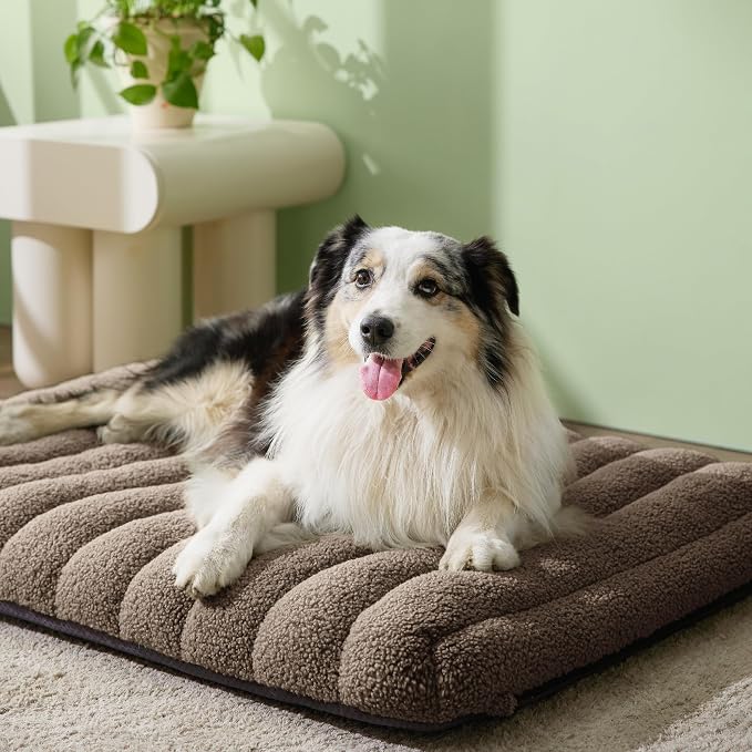 LE SURE Cute Orthopedic Dog Bed Large Sized Dog, Waterproof Chic Flat Pet Beds with Removable Washable Cover, Fuzzy Thick Egg Crate Foam Pet Mat for Indoor Use (36" x 27", Brown) - Image 2