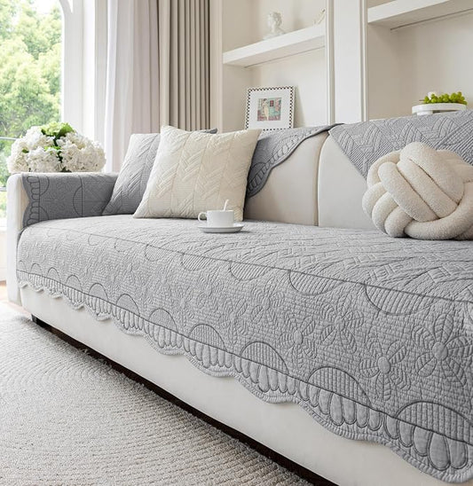 Cotton Quilted Pet Couch Covers for Sofa Farmhouse Rustic Floral Embroidery Sectional Couch Cover Soft Anti-Slip Sofa Slipcover Furniture Protector for Kids, Dogs, Pets (Grey,43"x82") by WelcometoXSlive