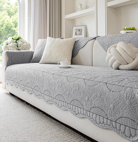 Cotton Quilted Pet Couch Covers for Sofa Farmhouse Rustic Floral Embroidery Sectional Couch Cover Soft Anti-Slip Sofa Slipcover Furniture Protector for Kids, Dogs, Pets (Grey,36"x47") by WelcometoXSlive