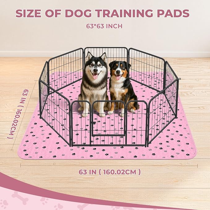 Fostanfly Washable Pee Pads for Dogs, 2 Pack 63"x63" Training Pads, Pink | Reusable Potty Training Pads for Dogs, Waterproof, for Playpen, Crates & Furniture - Image 2