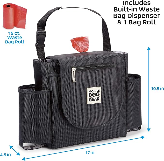 Mobile Dog Gear, Car Seat Back Organizer Travel Bag, Includes Built-in Waste Bag Dispenser and 1 Bag Roll, Black, Meets Airline Requirements - Image 6