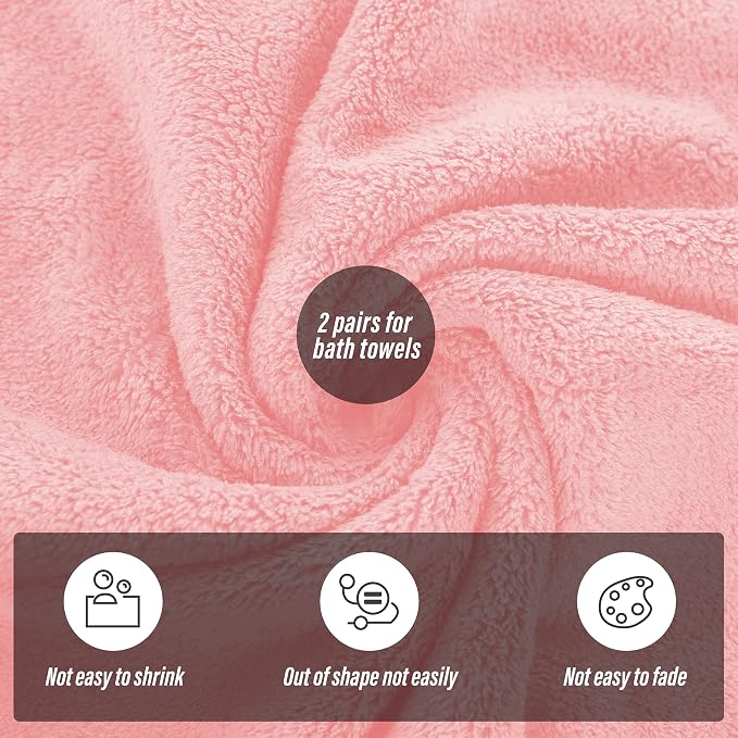 MOONQUEEN 2 Pack Premium Bath Towel Set - Quick Drying - Microfiber Coral Velvet Highly Absorbent Towels - Multipurpose Use as Bath Fitness, Bathroom, Shower, Sports, Yoga Towel (Pink) - Image 4